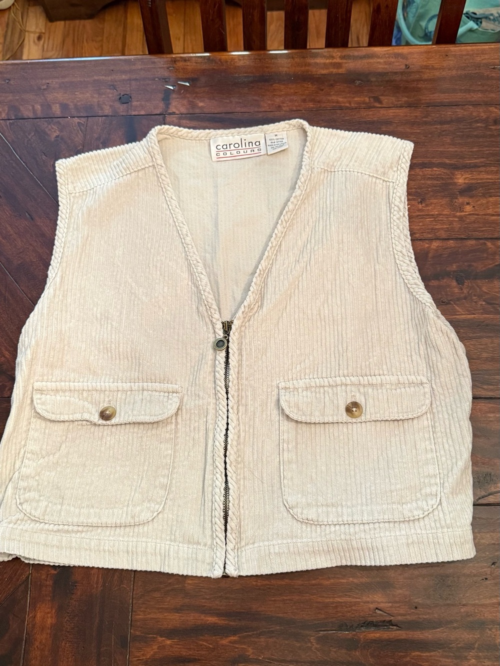 Women's Cream Corduroy Zip Vest